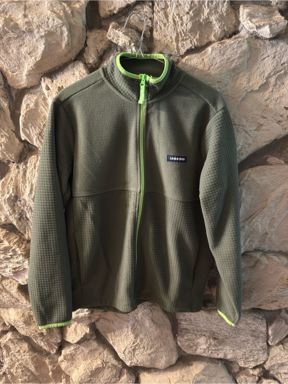 Lands' End Olive Green Fleece Jacket with Lime Trim